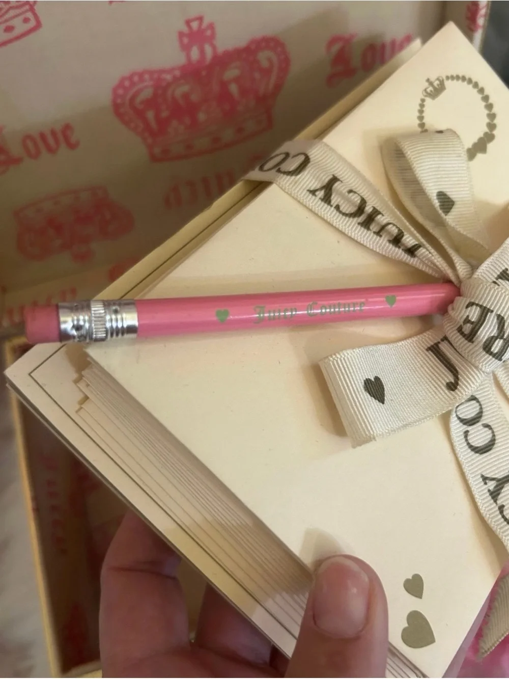 Rare Vintage Juicy Couture Gold Leather Keepsake Box Stationery Pencil Erasers